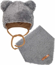 Winter baby hat and scarf set New Baby teddy bear gray