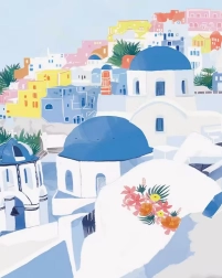 Diamond painting Blue Roofs in Santorini 30 × 40 cm