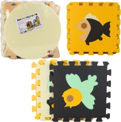 Soft educational foam puzzle mat with animals, brown, 16 pieces