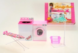 Glorie was-set voor poppen met wasmachine, droger en strijkplank