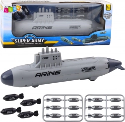 Gray submarine with torpedoes and mechanism 28 cm