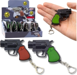 Mini gun-shaped keychain with LED light and laser, 6.5 cm