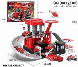 Parkeerset met metalen brandweerauto’s en helikopter