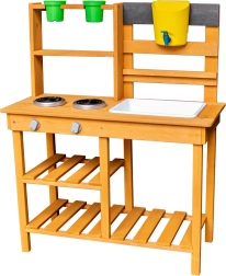 Wooden outdoor play kitchen with sink for kids