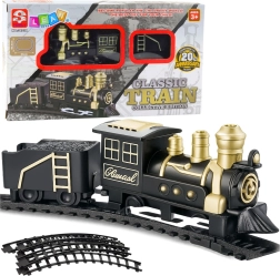 Klassieke treinset met locomotief, goederenwagon en rails 53 × 48,5 cm