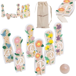 Houten kegels voor kinderen 6 stuks met bal CLASSIC WORLD