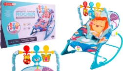 Ligstoeltje en schommelstoeltje met vibraties blauwe leeuw