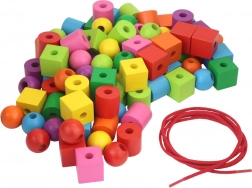 Gekleurde houten maxi-kralen met rijgkoord 92 stuks