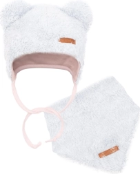 New Baby Teddy Bear Winter Baby Hat with Scarf, Grey-Pink