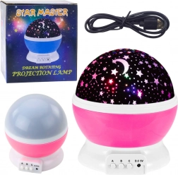 Draaiende LED-lamp en sterrenprojector 360° – roze