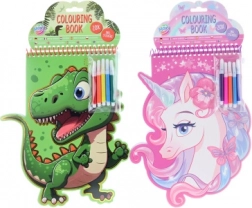 Kleurboek voor kinderen met stiften en stickers – dinosaurus of eenhoorn