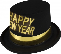 Zwarte nieuwjaarshoed met gouden bies Happy New Year