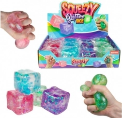 Anti-stress knijpbare glinsterende kubus 6 × 6 cm