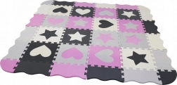 Tapis puzzle en mousse gris-rose avec motifs de cœurs et d’étoiles 28 × 28 cm
