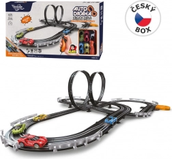 Slot car track 7 m with double lanes and loopings, scale 1:64