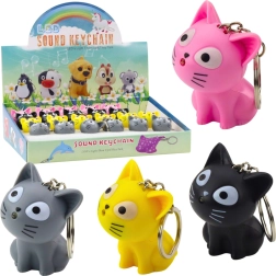Cat keychain with LED flashlight and sound, assorted colors