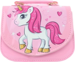 Pink handbag with unicorn motif