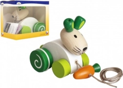 Lapin à tirer en bois avec carotte pour premiers pas