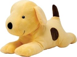Chien en peluche jaune avec taches brunes