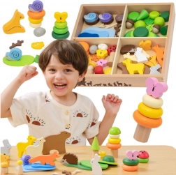 Viga blocs en bois colorés Histoires de la forêt, 58 pièces