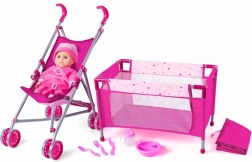 WOODY Kinder set met kinderwagen en bedje