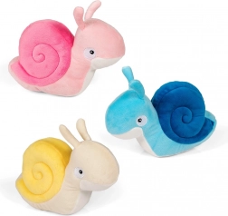Plush snail 20 cm – blue, pink, and yellow‑white