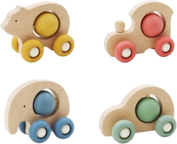 Houten dierauto met balletje