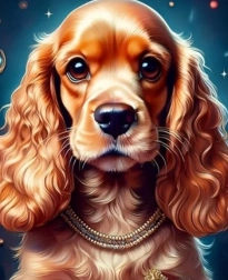 Diamond painting cocker spaniel met gouden halsband 30 × 40 cm