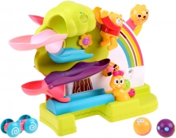 Interactieve dubbelzijdige baan voor knikkers en autootje 2-in-1 met geluiden