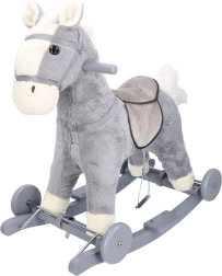 Plush 2-in-1 Rocking Horse with Wheels – Gray