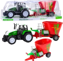 Green tractor with trailer and feed mixer 60 cm
