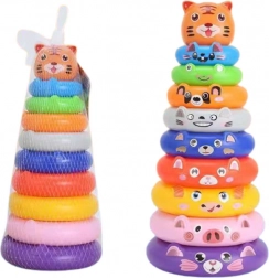 Kleurige stapelpiramide met ringen en dierenstickers tijger