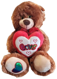 Ourson en peluche brun avec cœur et ruban 30 cm