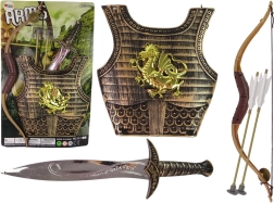 Kinder samuraikostuum met gouden harnas, boog en zwaard