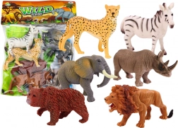 Set of Wild Animal Figures 6 Pieces Elephant Lion Rhinoceros