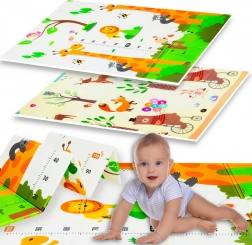 Opvouwbare, dubbelzijdige XPE speelmat HUMBI 120 × 180 × 0,8 cm – dieren en giraffen met groeimeter