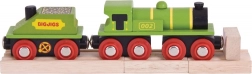 Bigjigs Rail groene locomotief met tender en rails