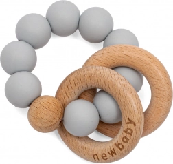 Bijtring met kralen New Baby grijs