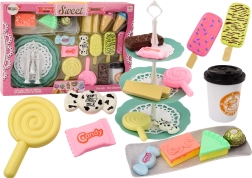 Kindercakewinkel en café – set met zoetigheden met een etagère met drie lagen, 25 stuks