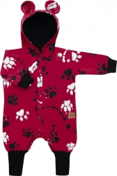 Baby onesie van katoen met capuchon en oortjes New Baby Paw donkerroze