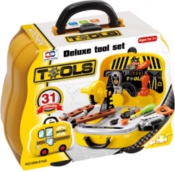 Gereedschapsset voor kleine doe-het-zelvers in een koffertje in de vorm van een autootje