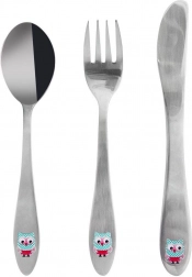 Kinderbestek van roestvrij staal met uilenmotief, 3 stuks