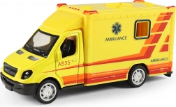 Metalen en kunststof ambulance met pull-back vliegwiel
