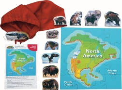 Noord-Amerika en zijn dieren – houten puzzel 16 stukjes en 10 dieren