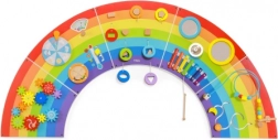 Houten wandgemonteerde zintuiglijke en manipulerende regenboogpanel FSC – Viga