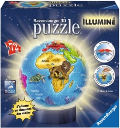 Ravensburger 3D Lichtgevende puzzelbal Wereldbol 72 stukjes