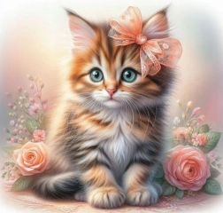 Norimpex diamant schilderen Kittens met strik en rozen 30x40 cm