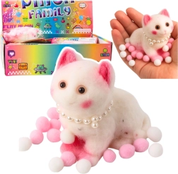 Anti-stress Squishy Kitten with Pearls and Pom-Poms 8 cm – White