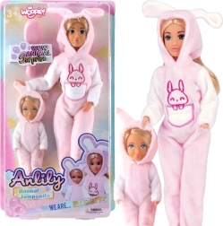 Woopie dolls in pink bunny jumpsuits, set of 2