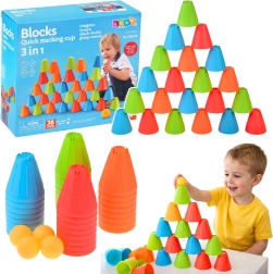 Jeu d’adresse et éducatif 3-en-1 gobelets rapides avec balles, 38 pièces